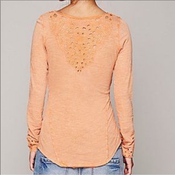 Free People Luna cutout henley long sleeve Ivory cream yellow Small Anthro - Picture 5 of 6